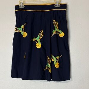 Eshakti Hummingbird Embroidered Cotton Blue Pleated Skirt 14